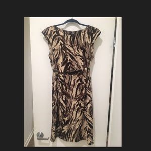 Size 10 brown/tan print dress with belt.